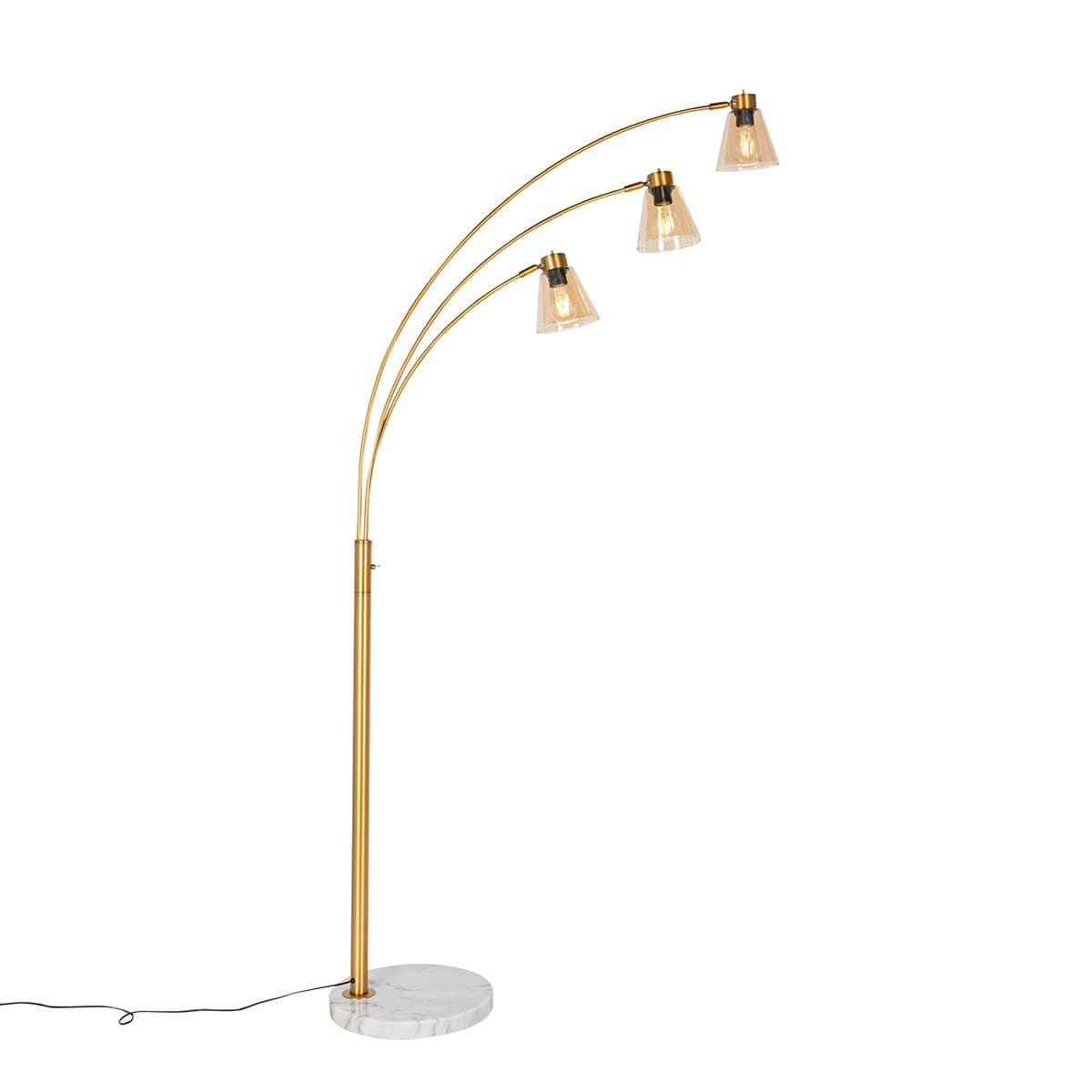 Oblúková lampa bronzová s mramorom a jantárovým sklom 3-svetlo - Nina