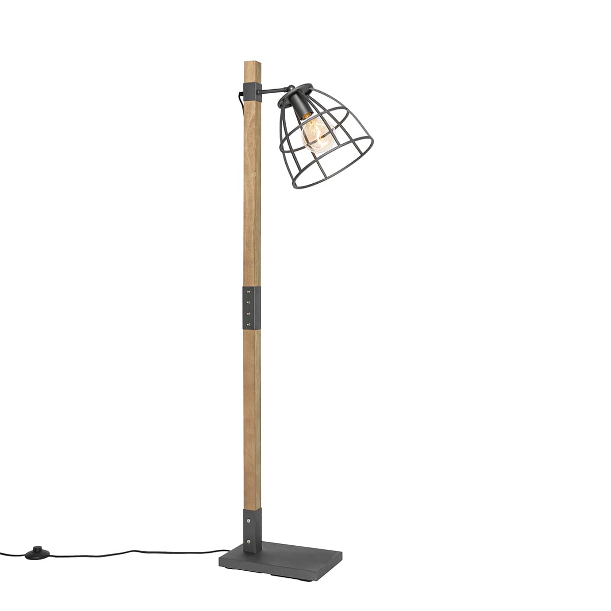 Priemyselná stojaca lampa tmavosivá s drevenými prvkami - Arthur 1