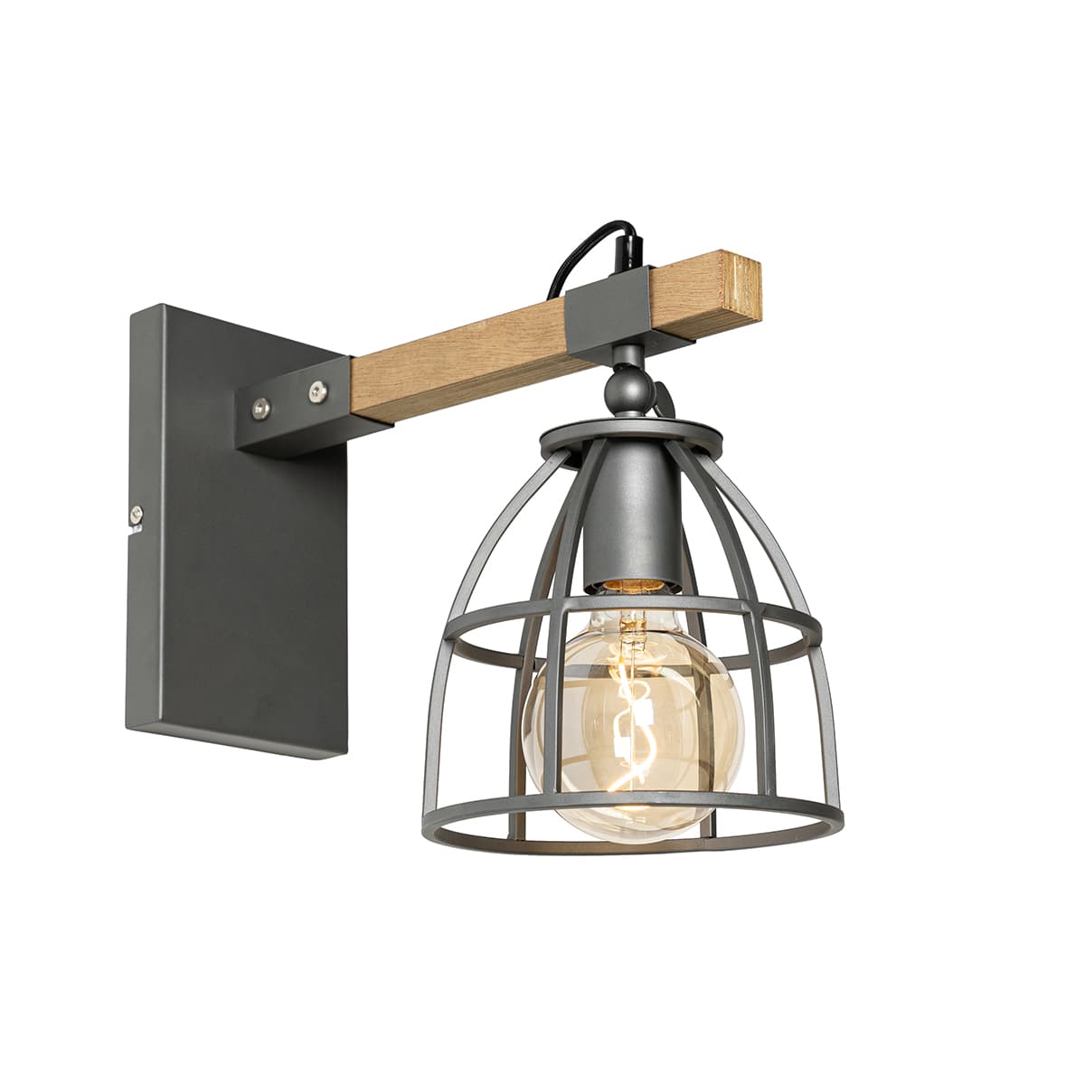 Priemyselná nástenná lampa tmavosivá s dreveným nastaviteľným - Arthur
