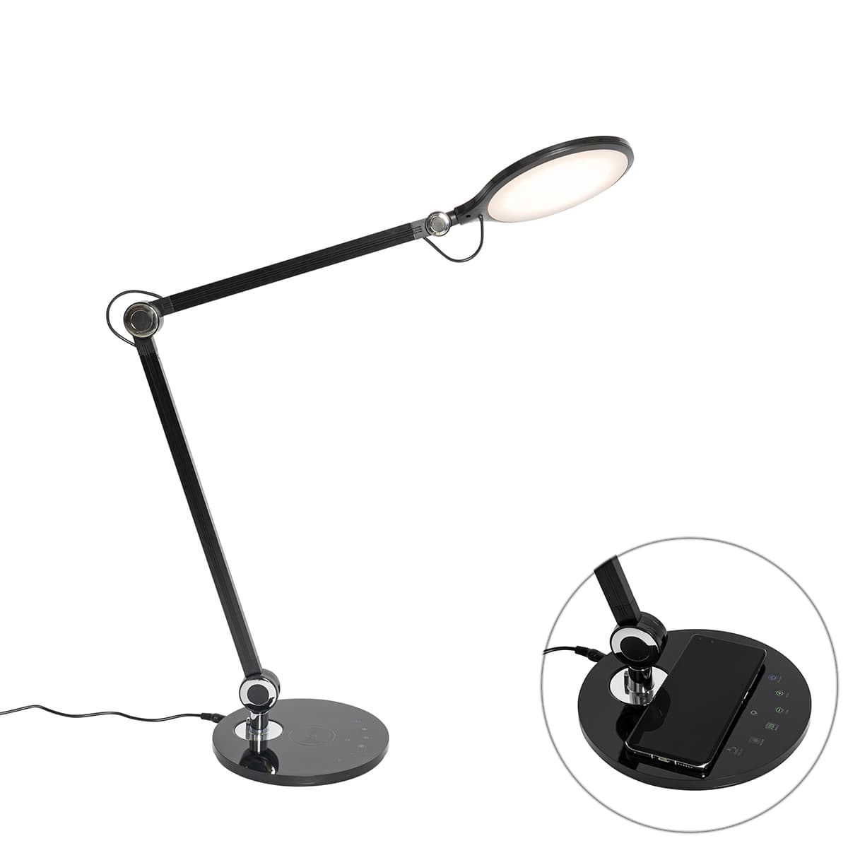 Dizajnová stolná lampa čierna vrátane LED s dotykovým a indukčným nabíjaním - Don 1
