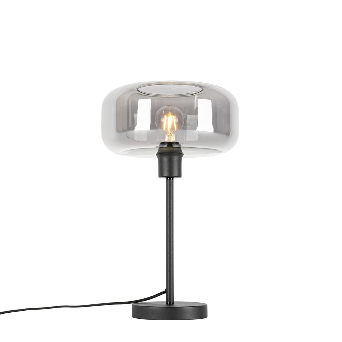Art Deco stolná lampa čierna s dymovým sklom - Bizle 1