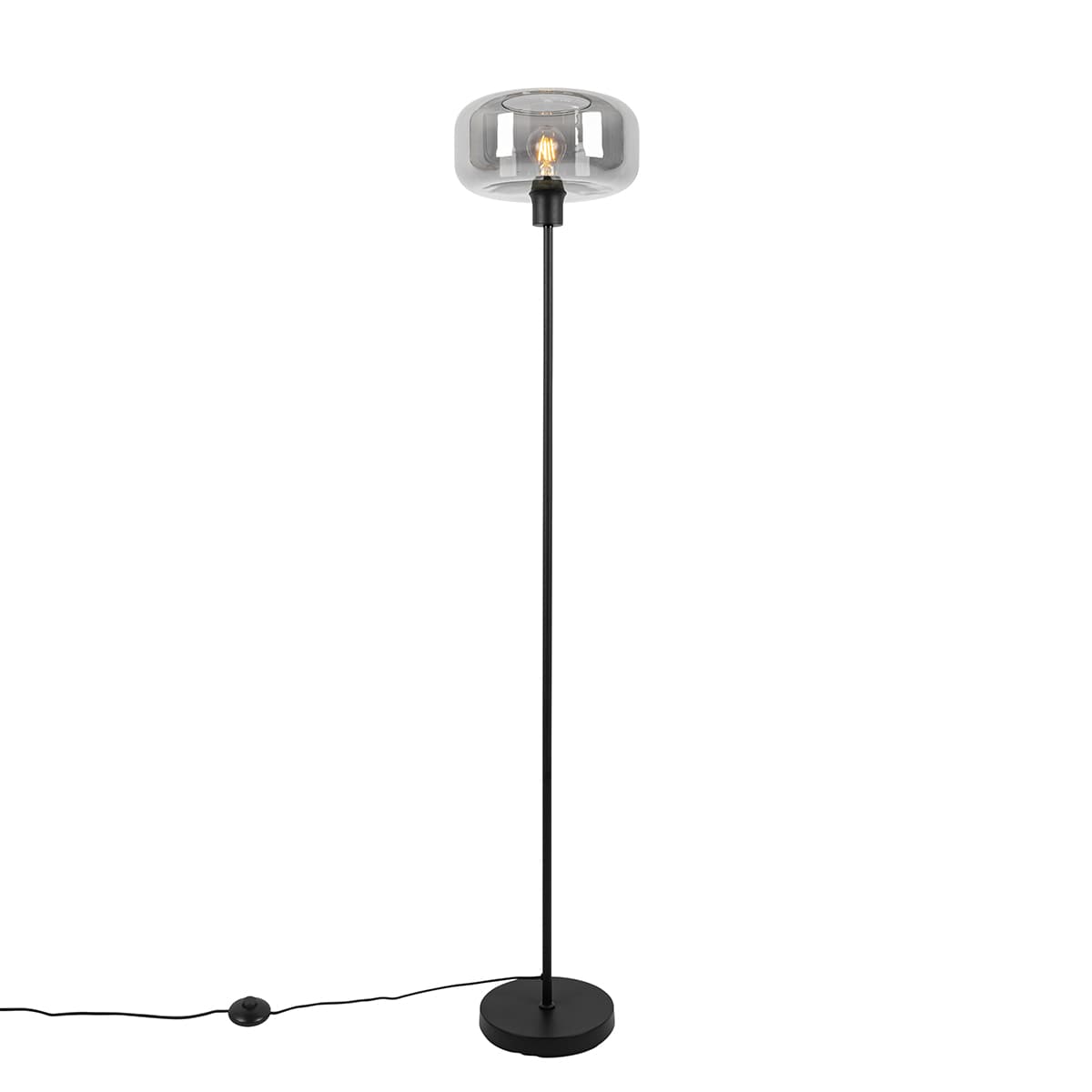 Stojaca lampa v štýle Art Deco čierna s dymovým sklom - Bizle 1