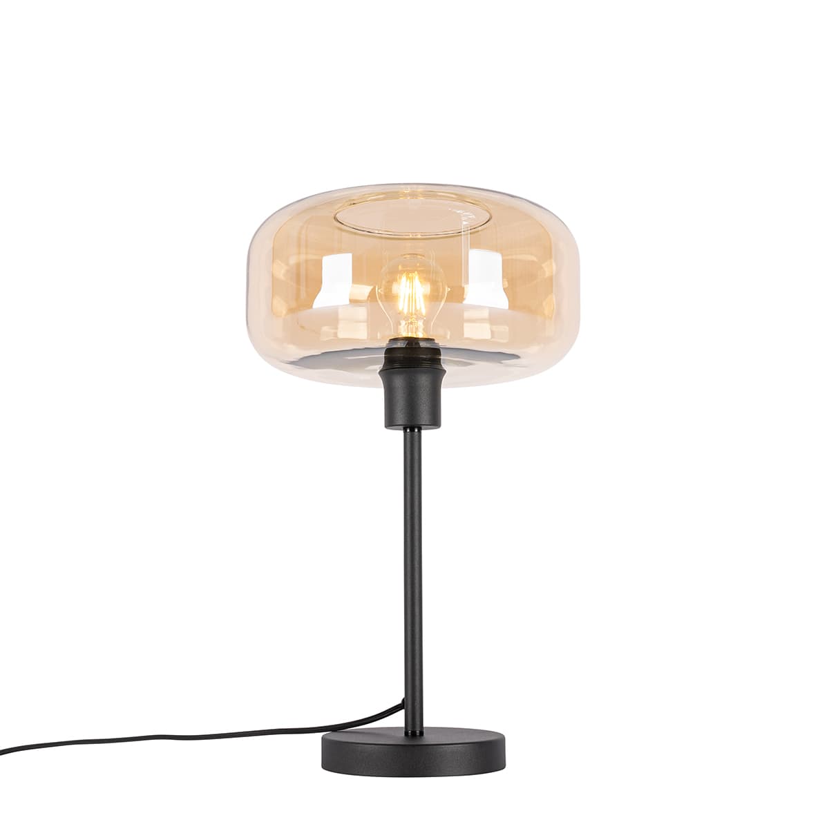 Art Deco stolná lampa čierna s jantárovým sklom - Bizle 1