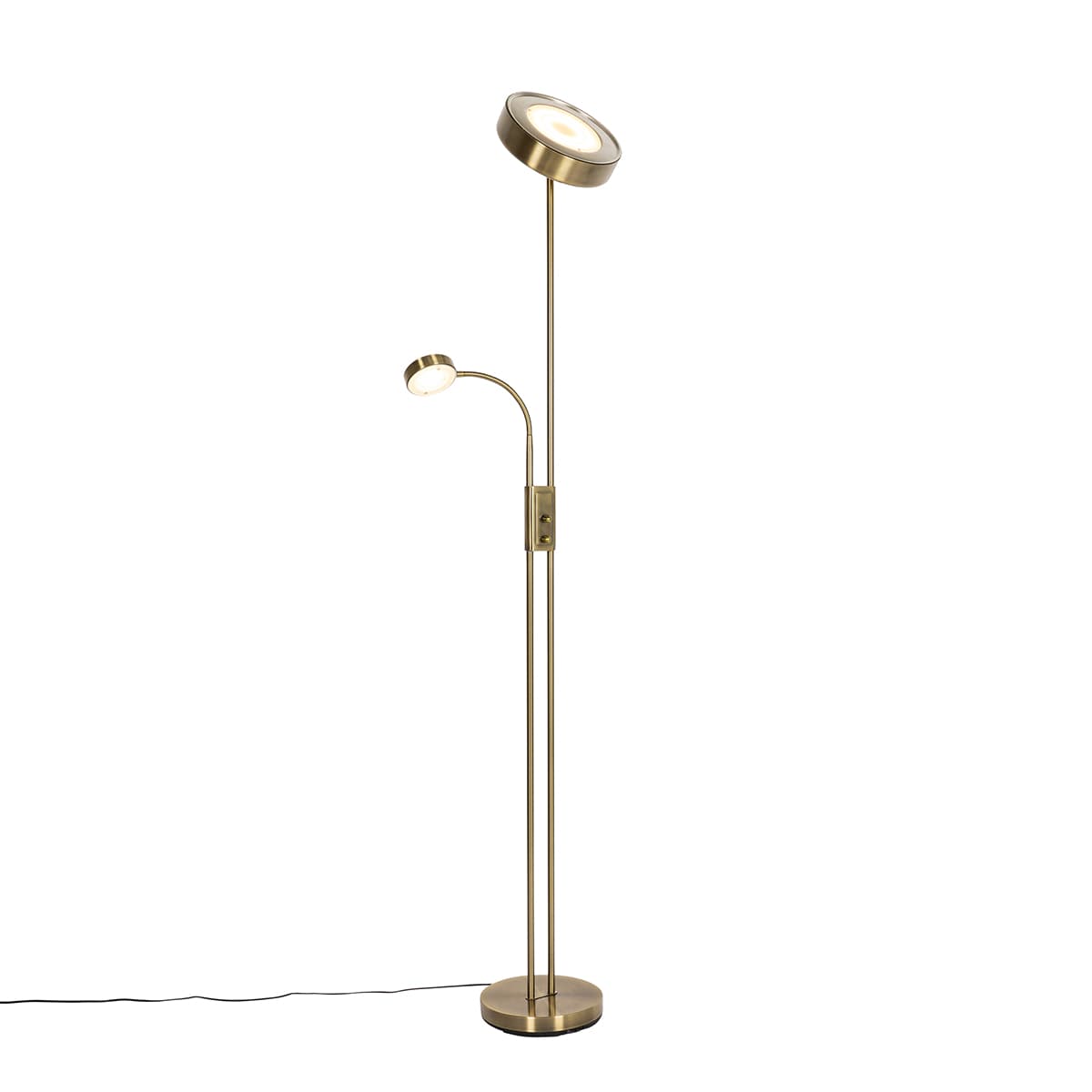 Stojaca lampa bronzová vrátane LED a stmievača s lampou na čítanie - Kelso