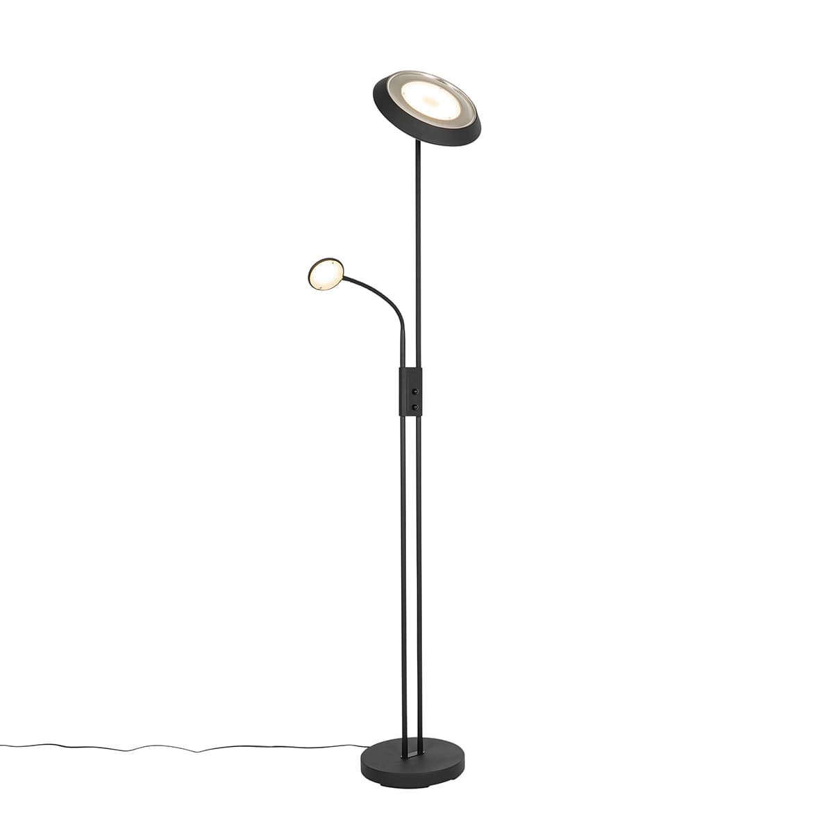 Stojaca lampa čierna vrátane LED a stmievača so svetlom na čítanie - Fez