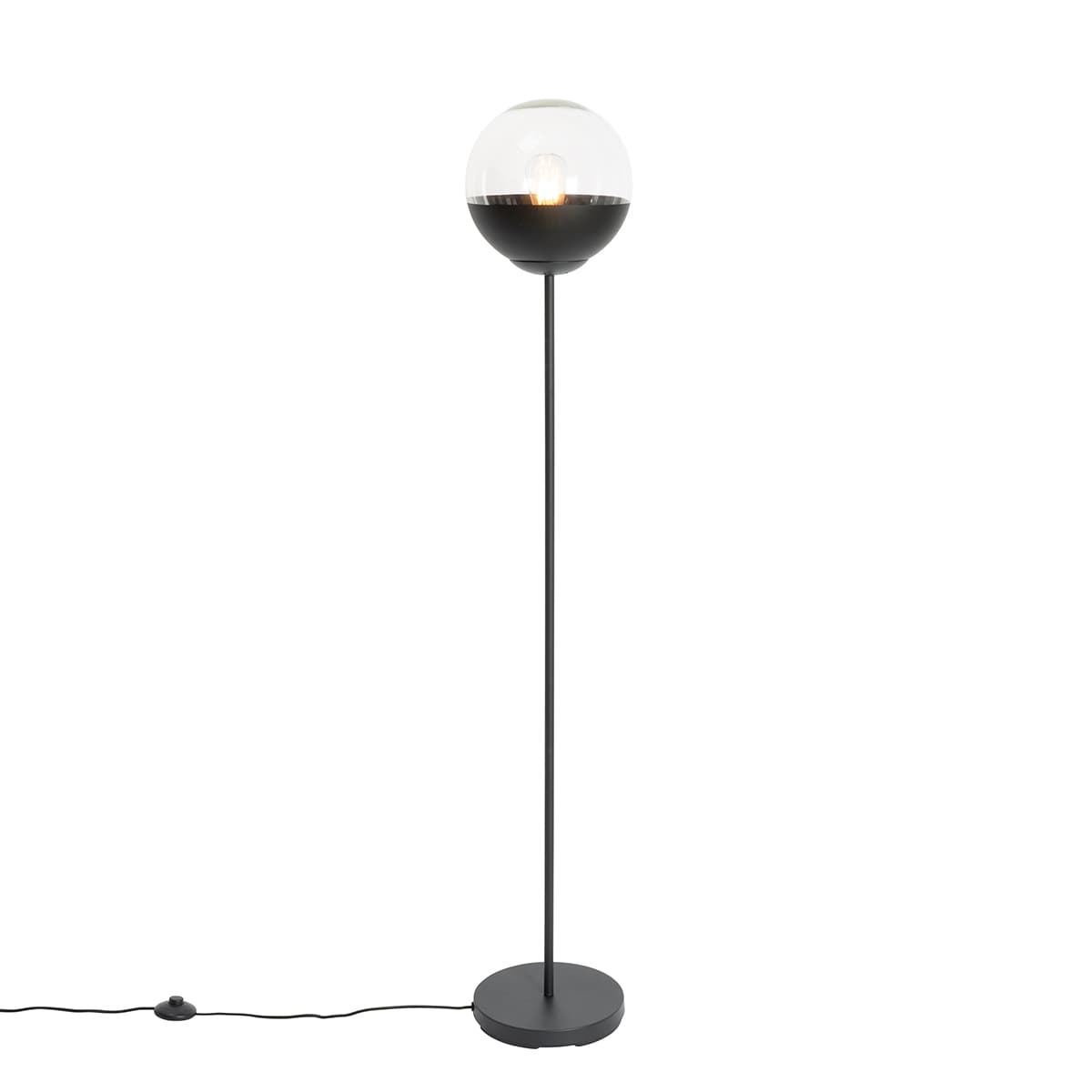 Retro stojaca lampa čierna s čírym sklom - Eclipse 1