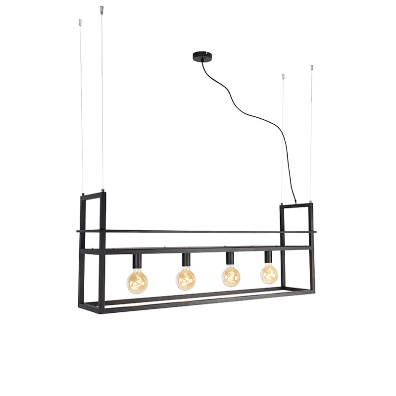Inteligentné závesné svietidlo čierne s poličkou Veľké 4-žiarovkové vrátane Wifi G95 - Cage Rack