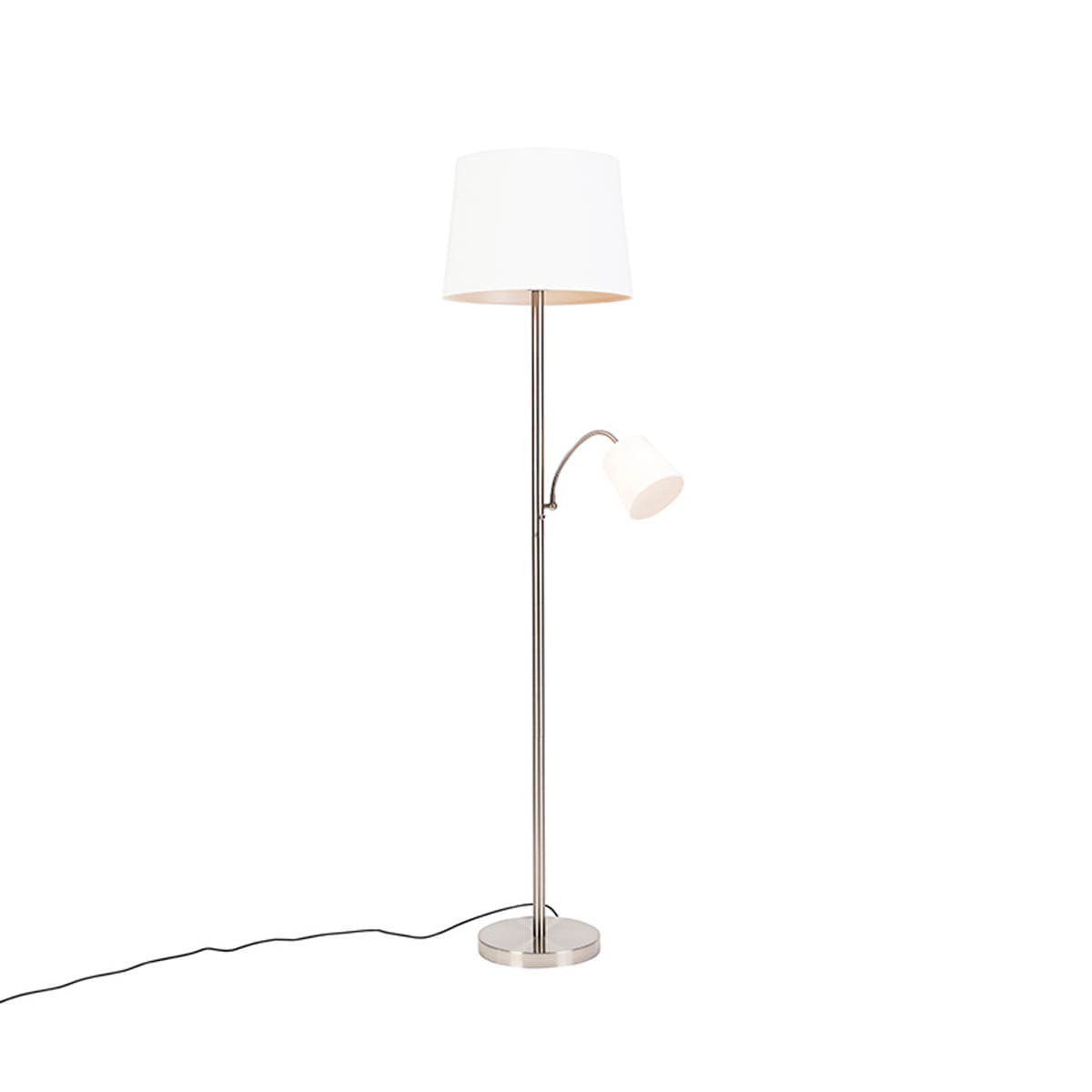 Inteligentná stojaca lampa oceľ s bielym tienidlom vrátane Wifi A60 a E14 - Retro