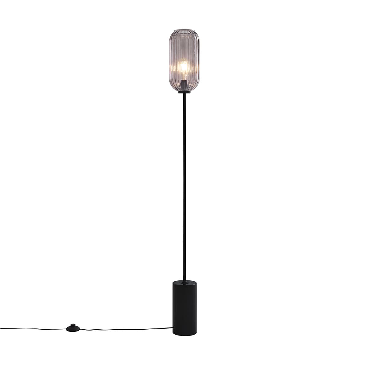 Art Deco stojaca lampa čierna s dymovým sklom - Rid 1