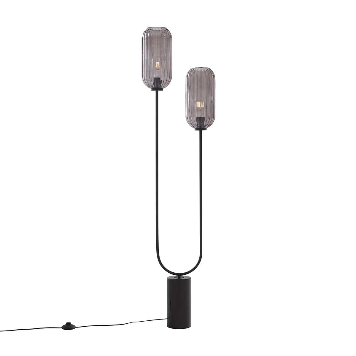 Art Deco stojaca lampa čierna s dymovým sklom 2-svetlo - Rid 1