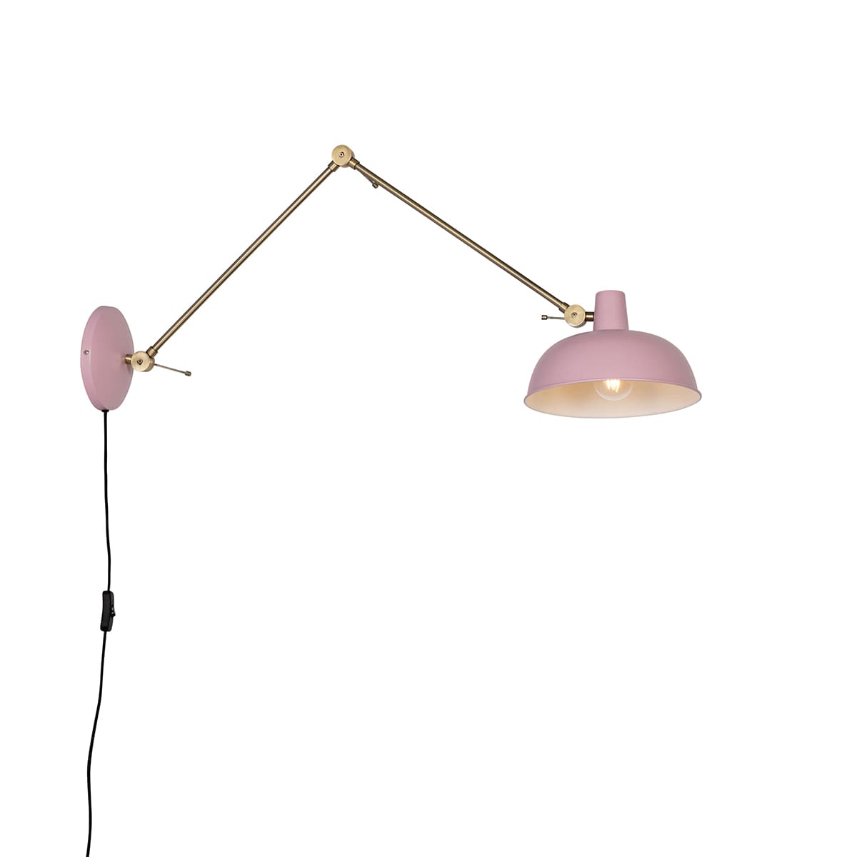 Retro nástenná lampa oceľová ružová s bronzovou - Milou 1
