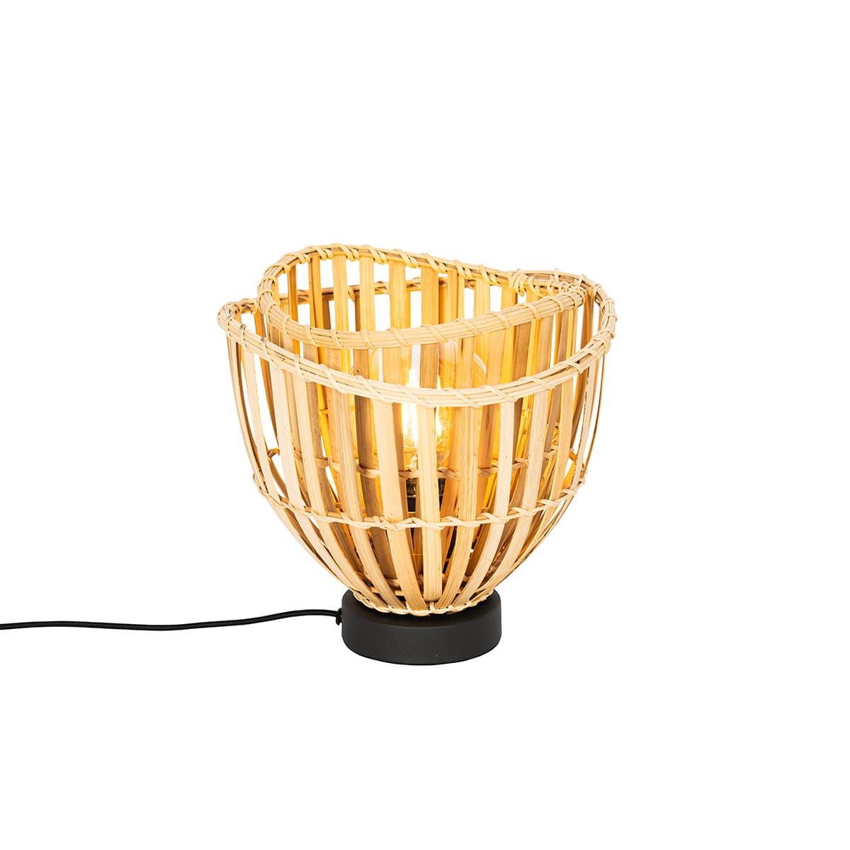 Orientálna stolná lampa čierna s prírodným bambusom - Pua 1