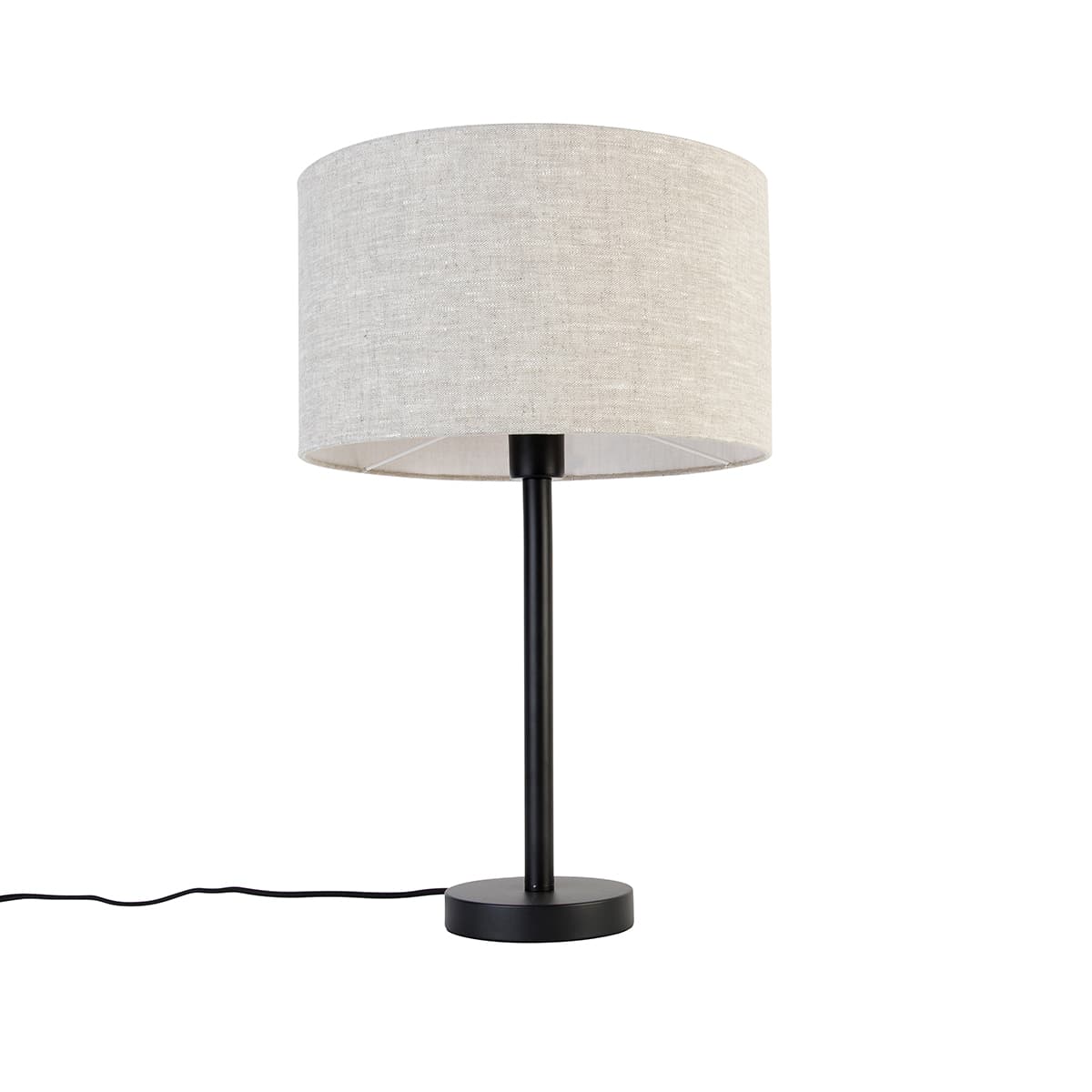 Moderná stolná lampa čierna s ľanovým tienidlom svetlosivá 35 cm - Simplo