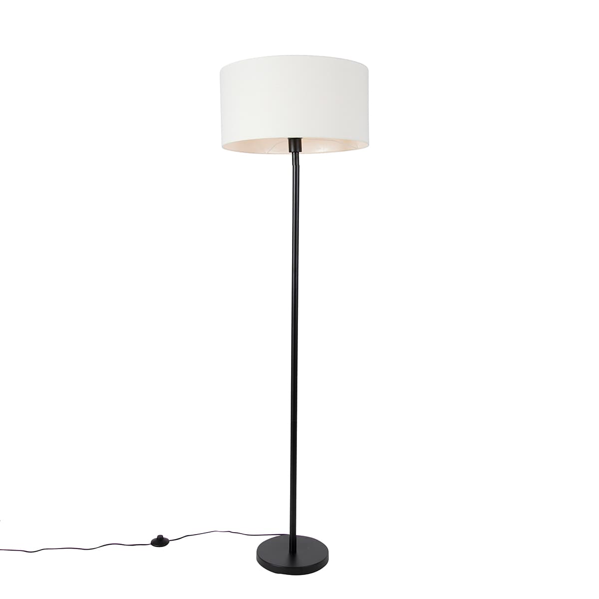 Stojaca lampa čierna s tienidlom bielym 50 cm - Simplo