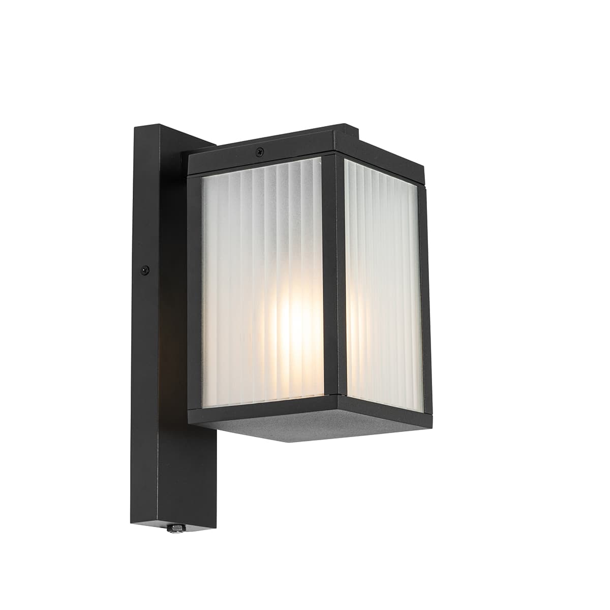 Vonkajšia nástenná lampa čierna s rebrovaným sklom a senzorom súmraku - Charlois 1