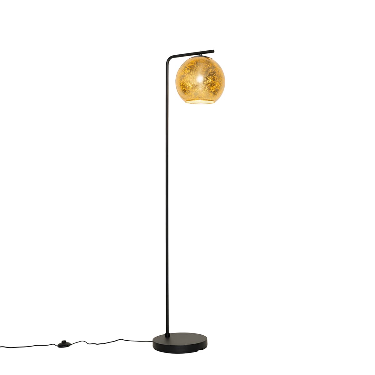 Dizajnová stojaca lampa čierna so zlatým sklom - Bert 1