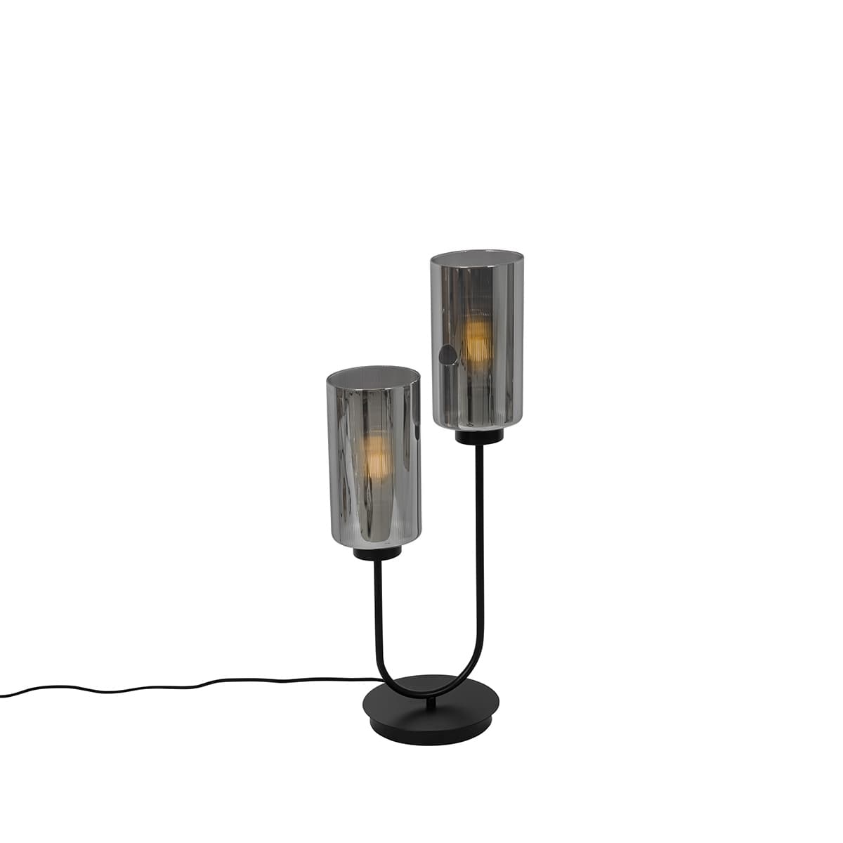 Art Deco stolná lampa čierna s dymovým sklom 2-svetlo - Laura