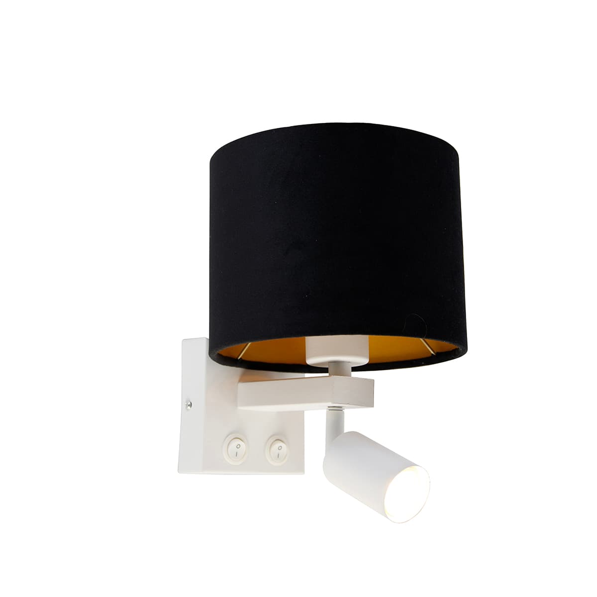 Nástenná lampa biela so svetlom na čítanie a tienidlom 18 cm čierne - Brescia