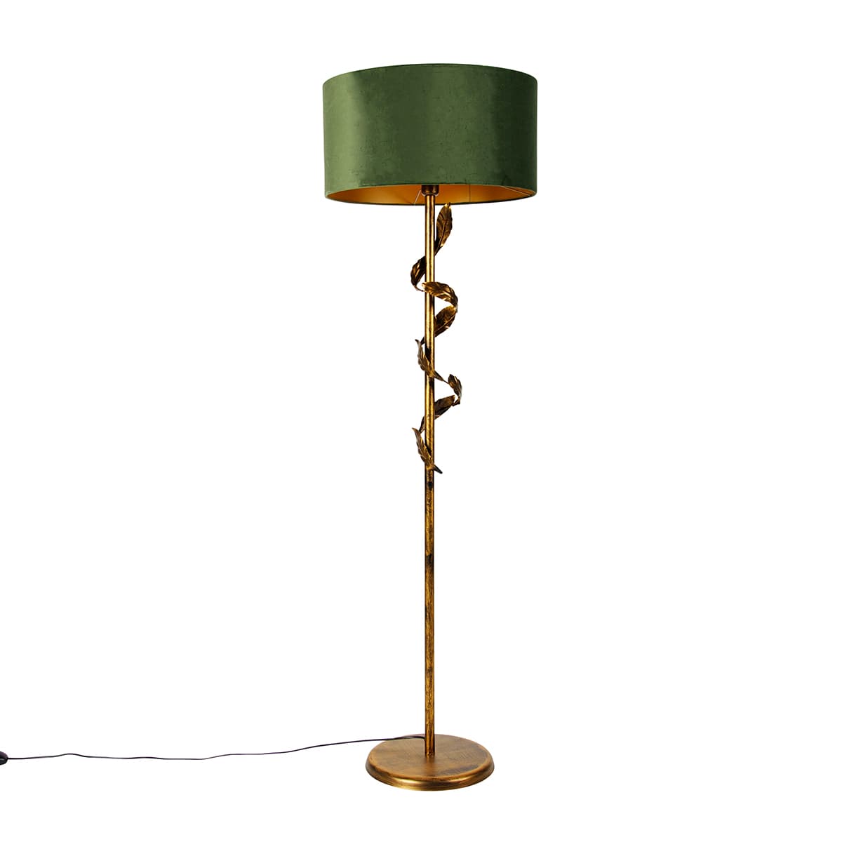 Vintage stojaca lampa starožitné zlato so zeleným tienidlom - Linden