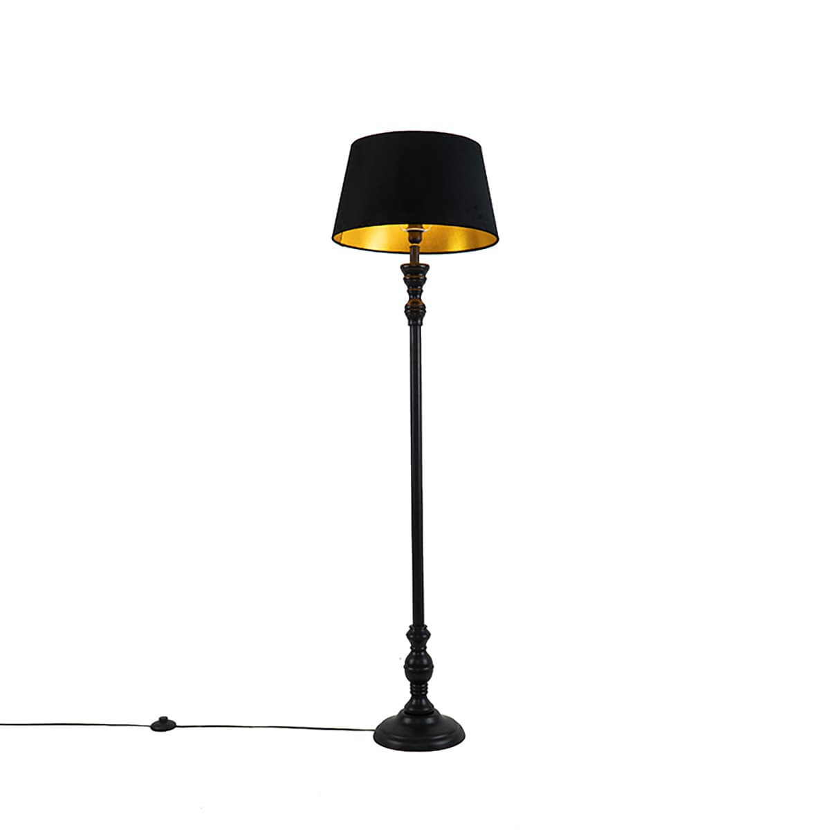 Inteligentná stojaca lampa čierna s tienidlom čiernym so zlatom 45 cm vrátane Wifi A60 - Classico