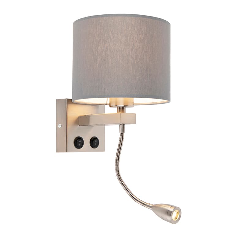 Inteligentná nástenná lampa oceľ s sivým tienidlom vrátane Wifi A60 - Brescia