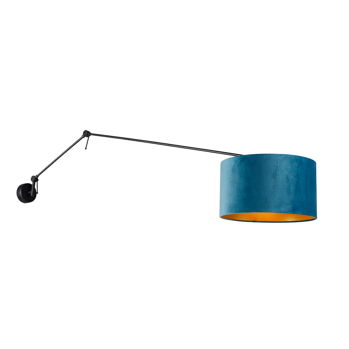 Nástenná lampa čierna s modrým zamatovým tienidlom 35 cm nastaviteľná - Blitz