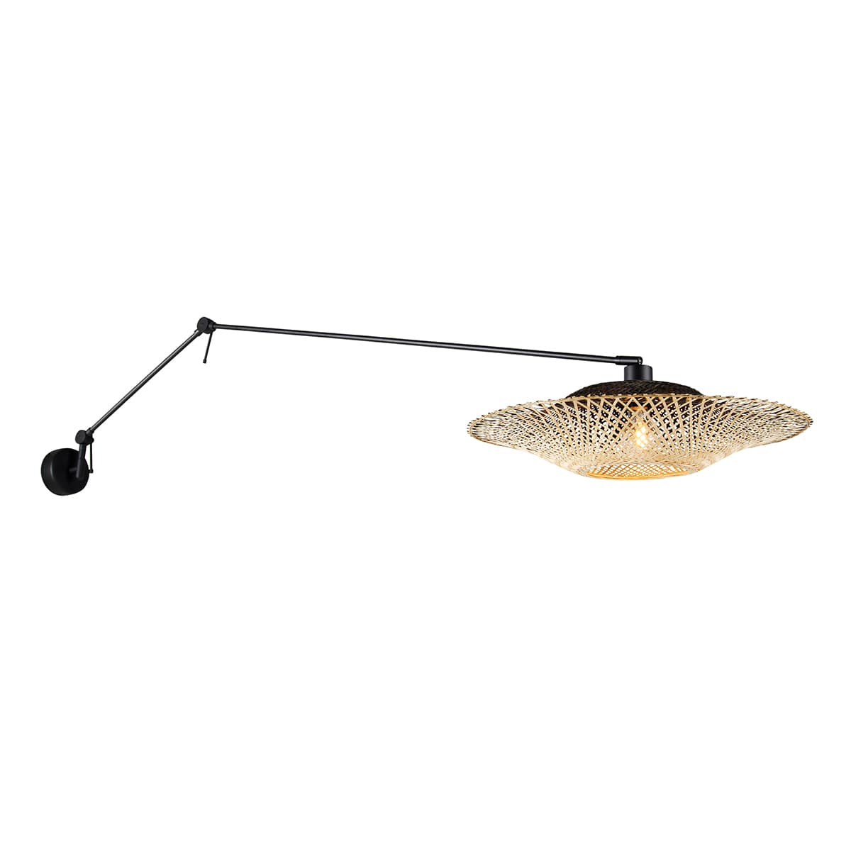 Nástenná lampa čierna s ratanovým tienidlom 50 cm nastaviteľná - Blitz 1