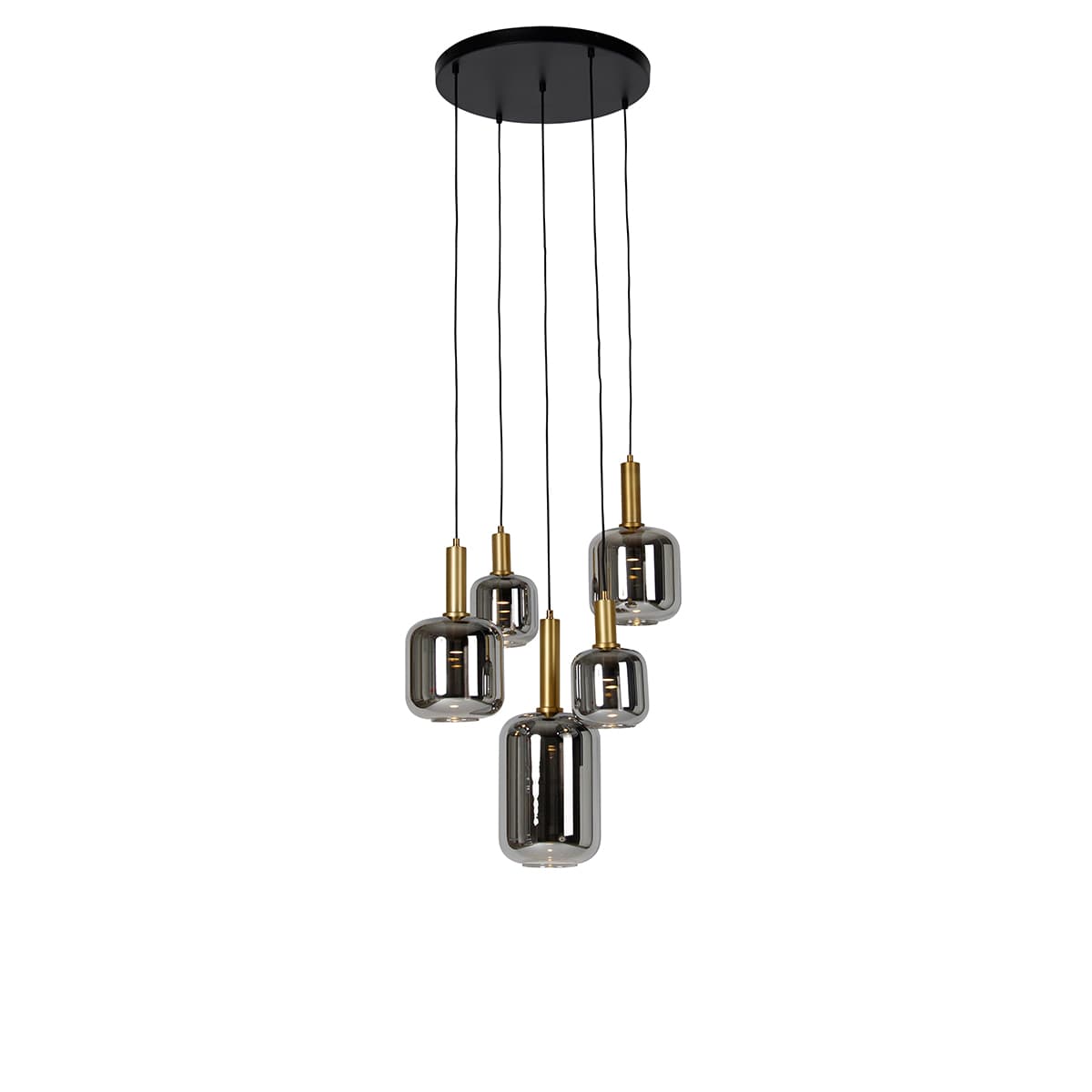 Závesná lampa čierna so zlatom a dymovým sklom vrátane 5 PUCC - Zuzanna