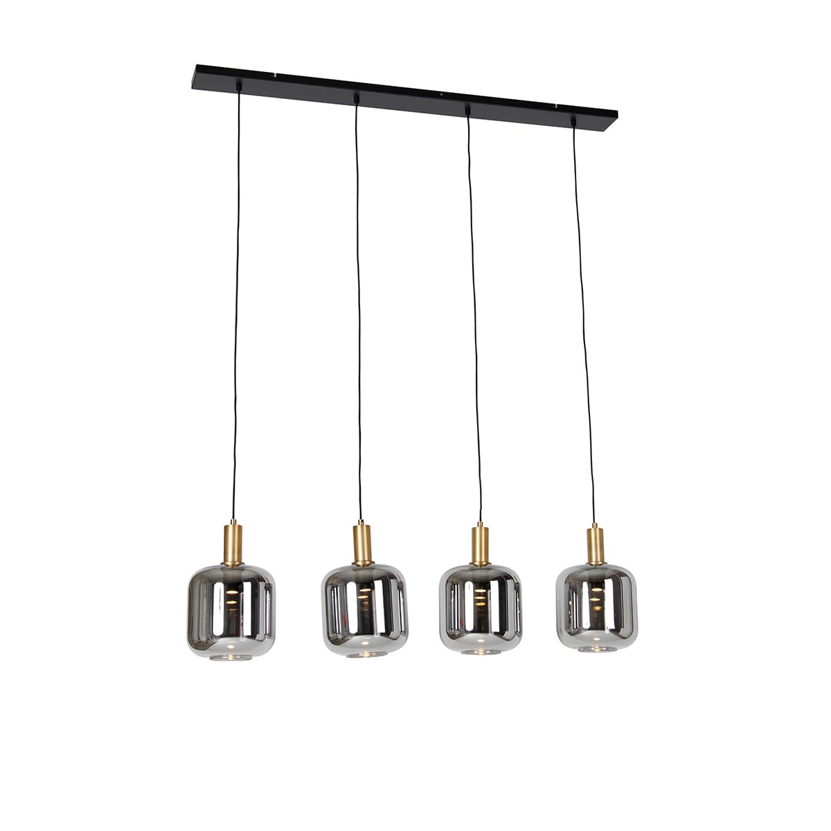 Závesná lampa čierna so zlatom a dymovým sklom vrátane 4 PUCC - Zuzanna