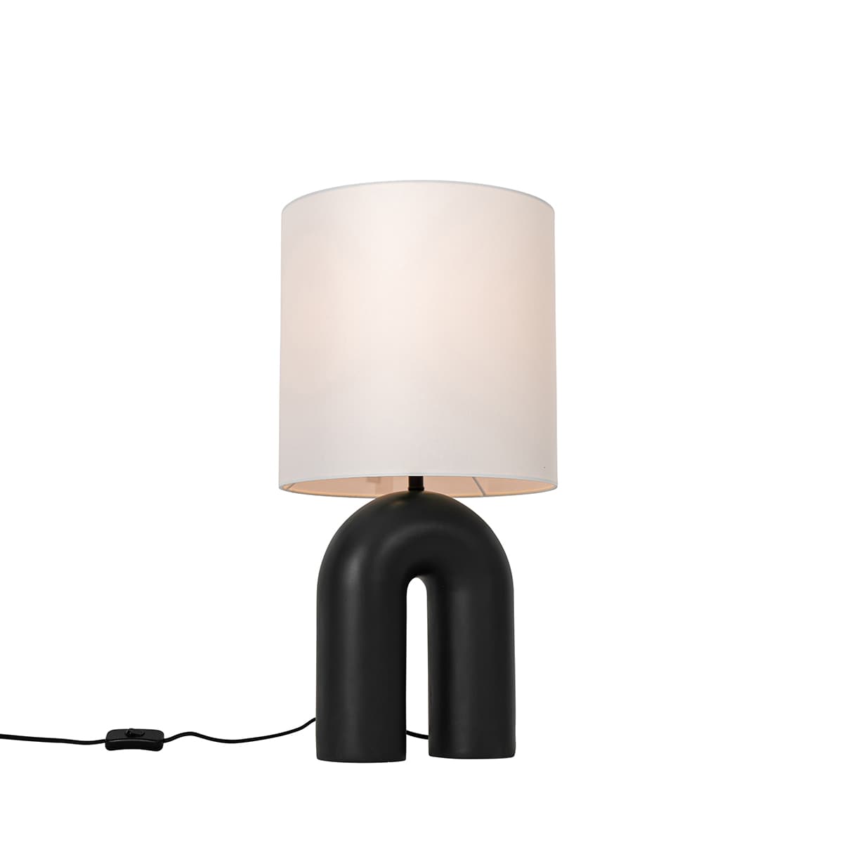 Dizajnová stolná lampa čierna s bielym ľanovým tienidlom - Lotti 1