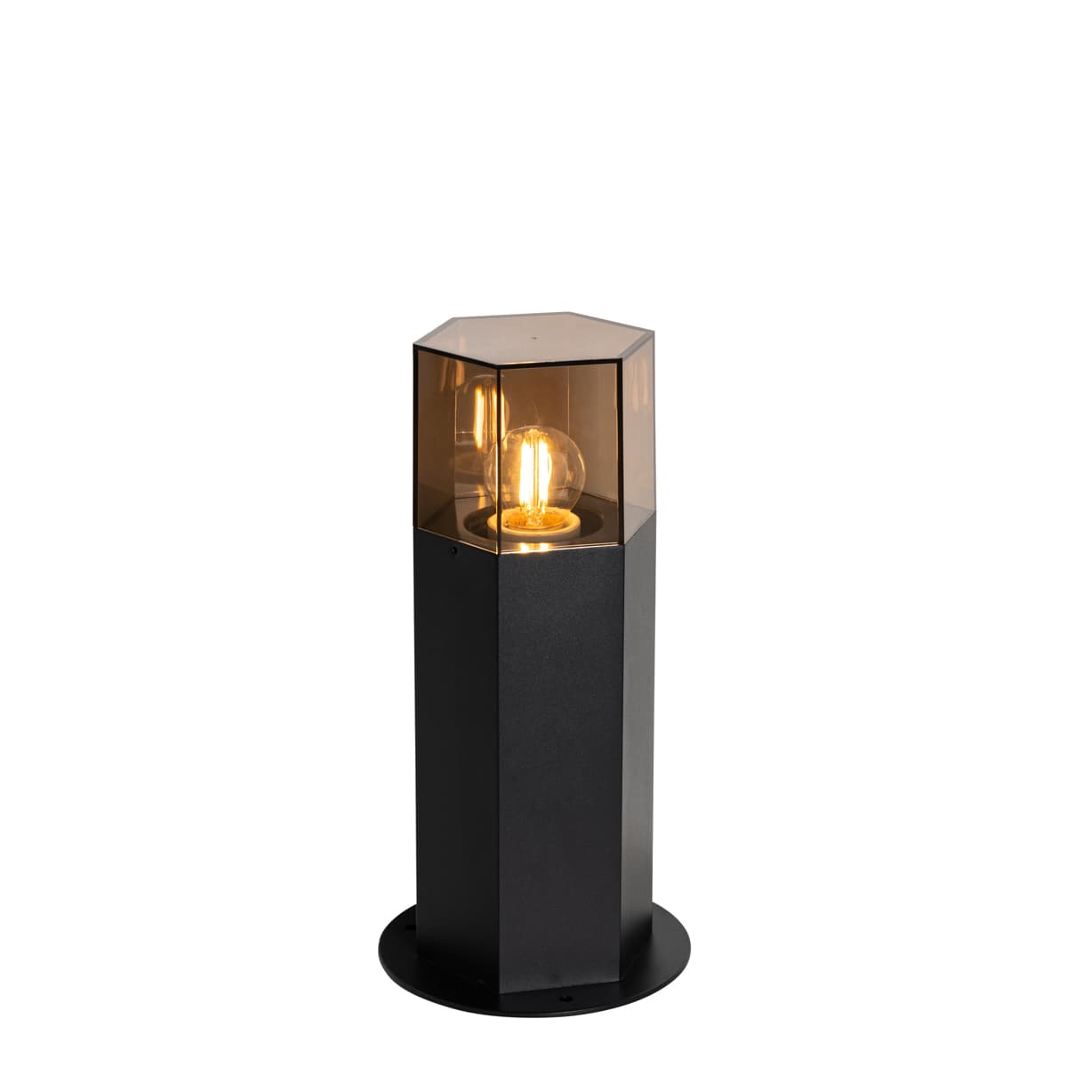 Vonkajšia stojaca lampa čierna s dymovým tienidlom šesťuholníkovým 30 cm - Denmark