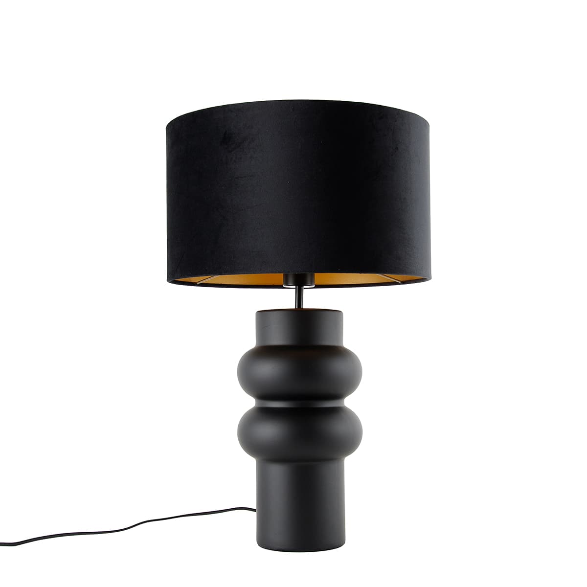Dizajnová stolná lampa čierna s tienidlom z čierneho zamatu so zlatom 35 cm - Alisia 1
