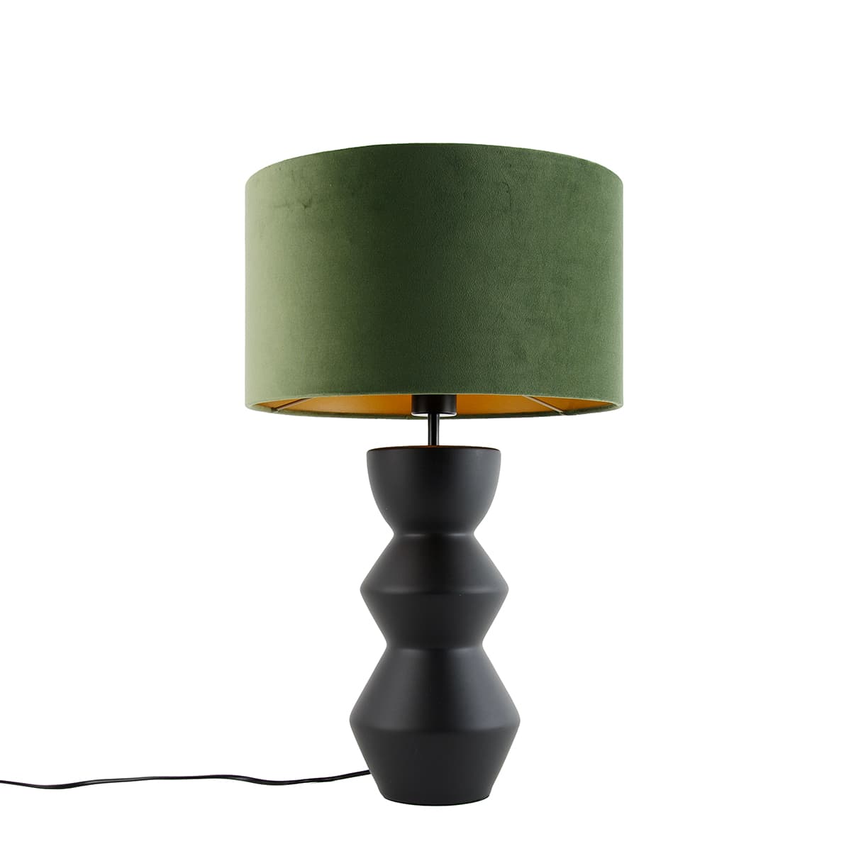 Dizajnová stolná lampa čierna s tienidlom z čierneho zamatu zelená so zlatom 35 cm - Alisia