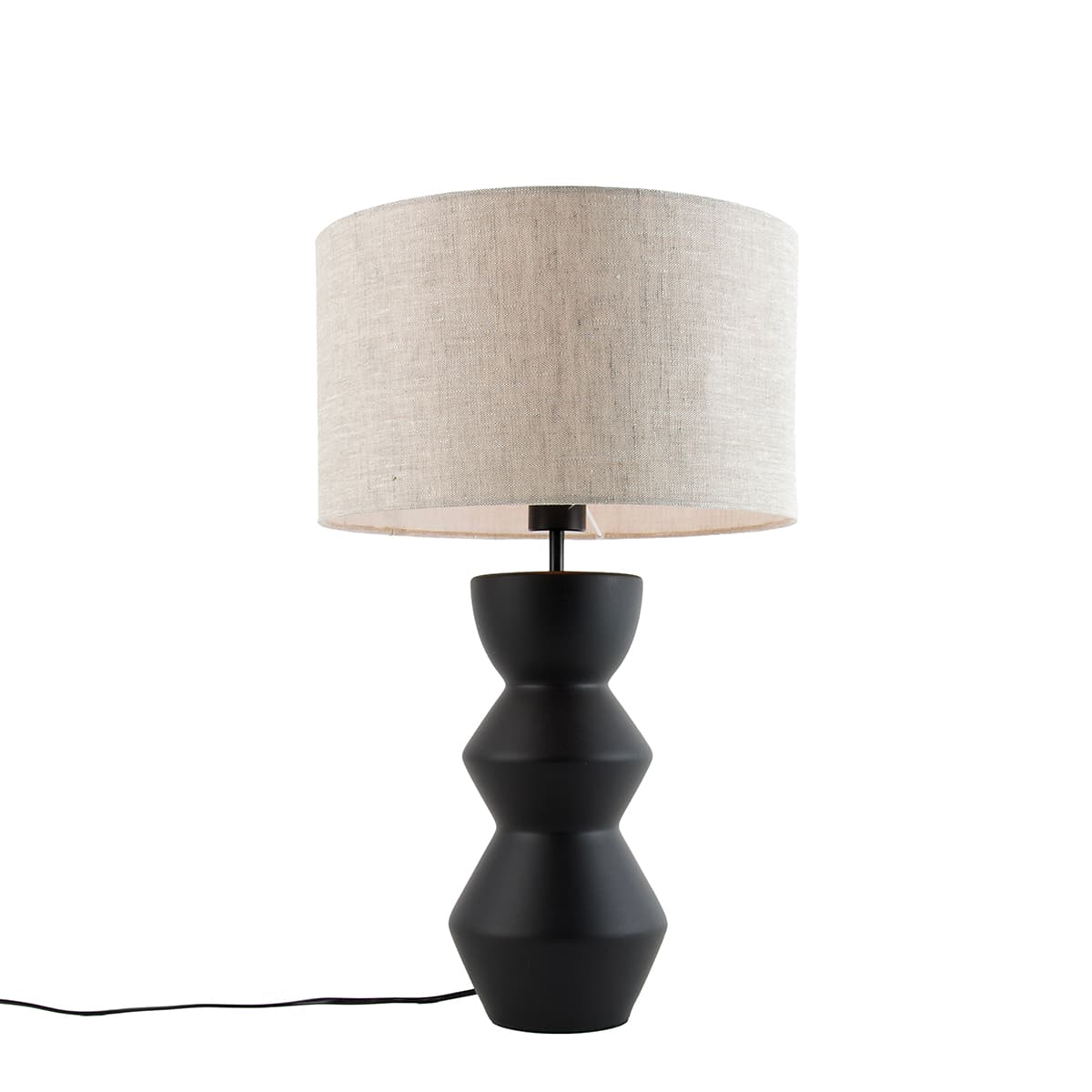 Dizajnová stolná lampa čierna s tienidlom z látky svetlosivý 35 cm - Alisia 1