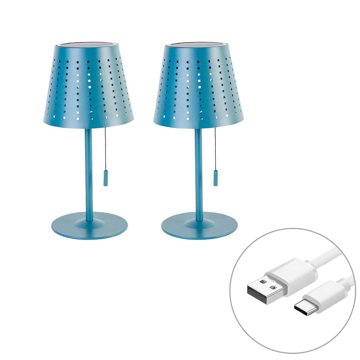 Sada 2 stolových lamp modrých vrátane LED 3-stupňový stmievač nabíjateľné a solárne - Ferre