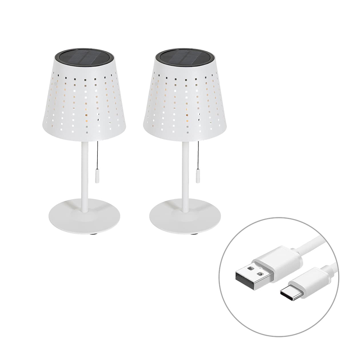 Sada 2 stolových lamp bielych vrátane LED 3-stupňového stmievača nabíjateľných a slnečných - Ferre 1