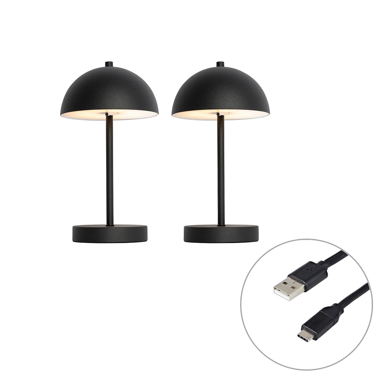 Sada 2 vonkajších stolových lamp hríb čierny nabíjateľný - Keira 1