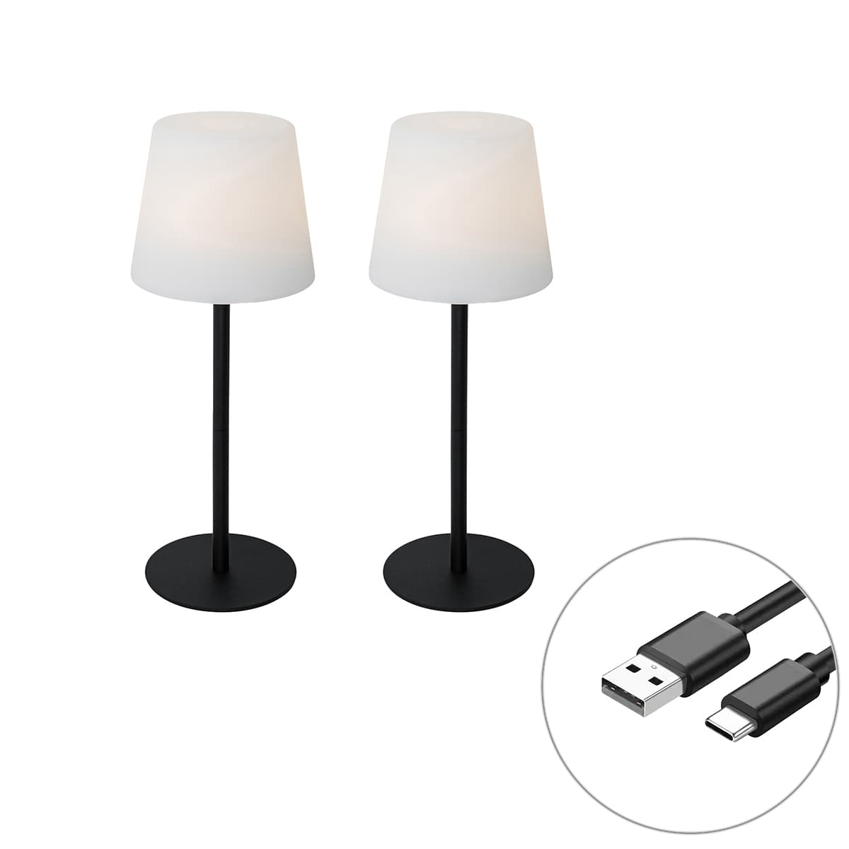 Sada 2 čiernych nabíjateľných stolových lámp 40 cm IP54 - Jude
