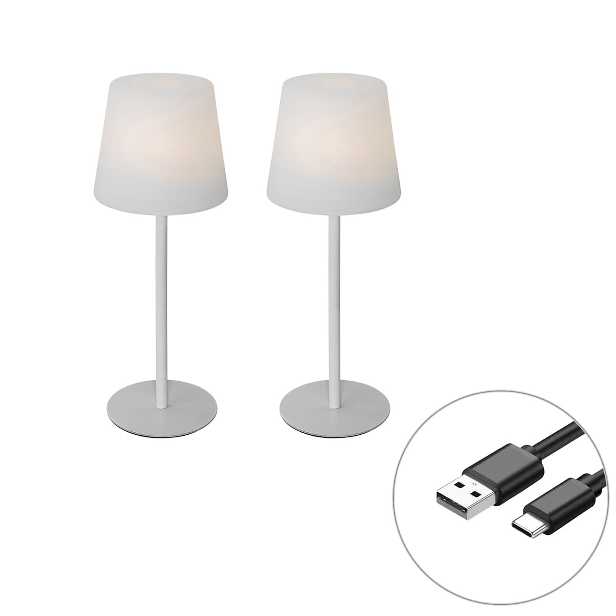 Sada 2 nabíjateľných stolných lamp bielych 40 cm IP54 - Jude