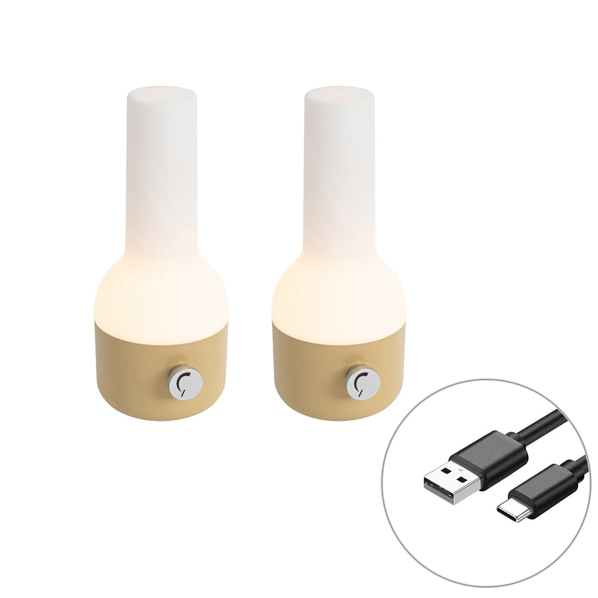 Sada 2 stolových lamp pre exteriér zlatá s bielou vrátane nabíjateľného LED - Haard