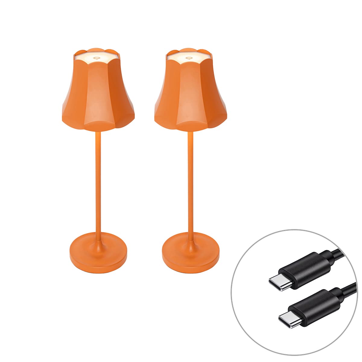 Sada 2 retro stolových lamp oranžových nabíjateľných IP44 - Granny
