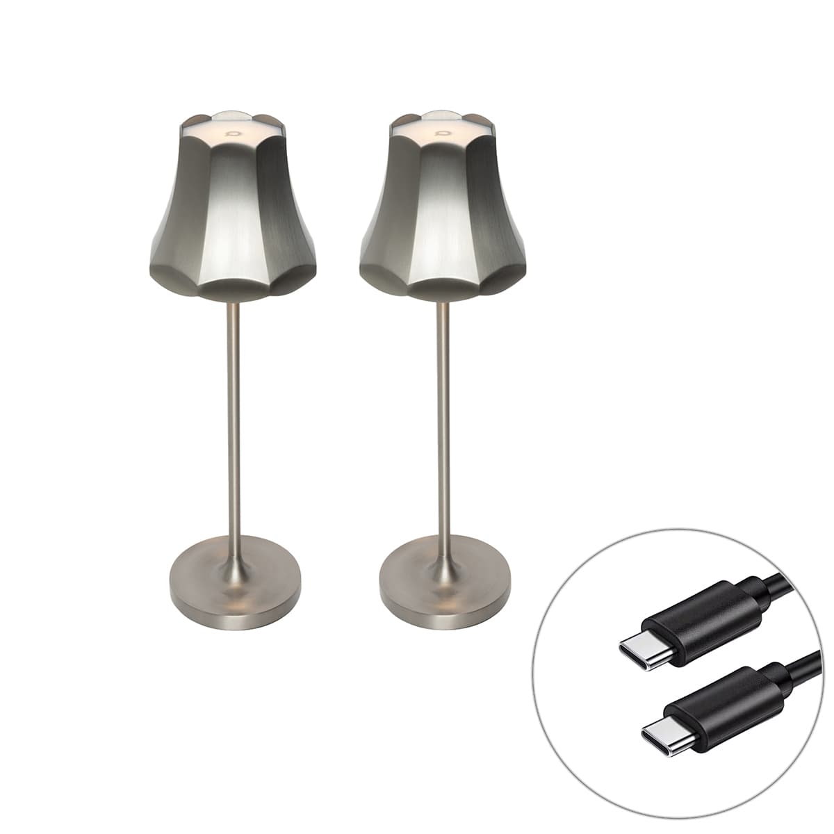 Sada 2 retro stolových lámp Gunmetal nabíjateľných IP44 - Granny 1