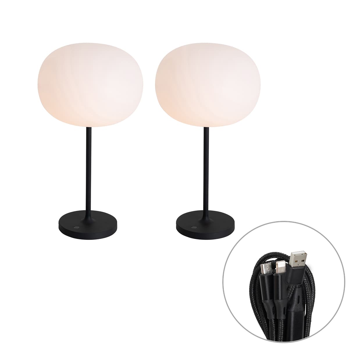 Sada 2 moderných nabíjateľných stolových lamp bielych - Maloi