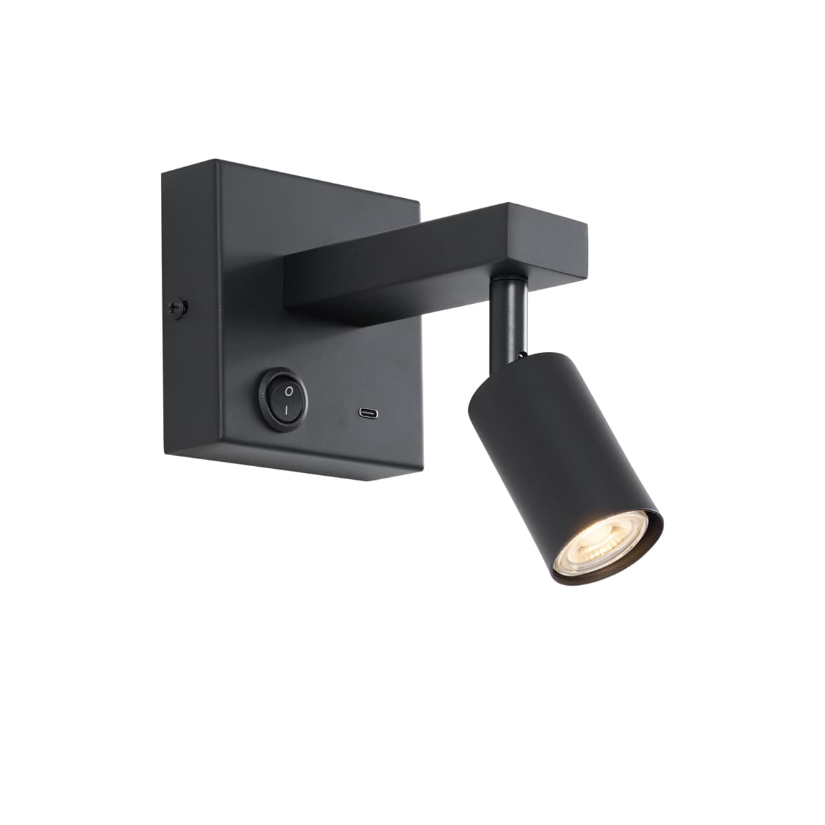 Moderné čierne nástenné svietidlo s USB-C, naklápacie - Rex 1