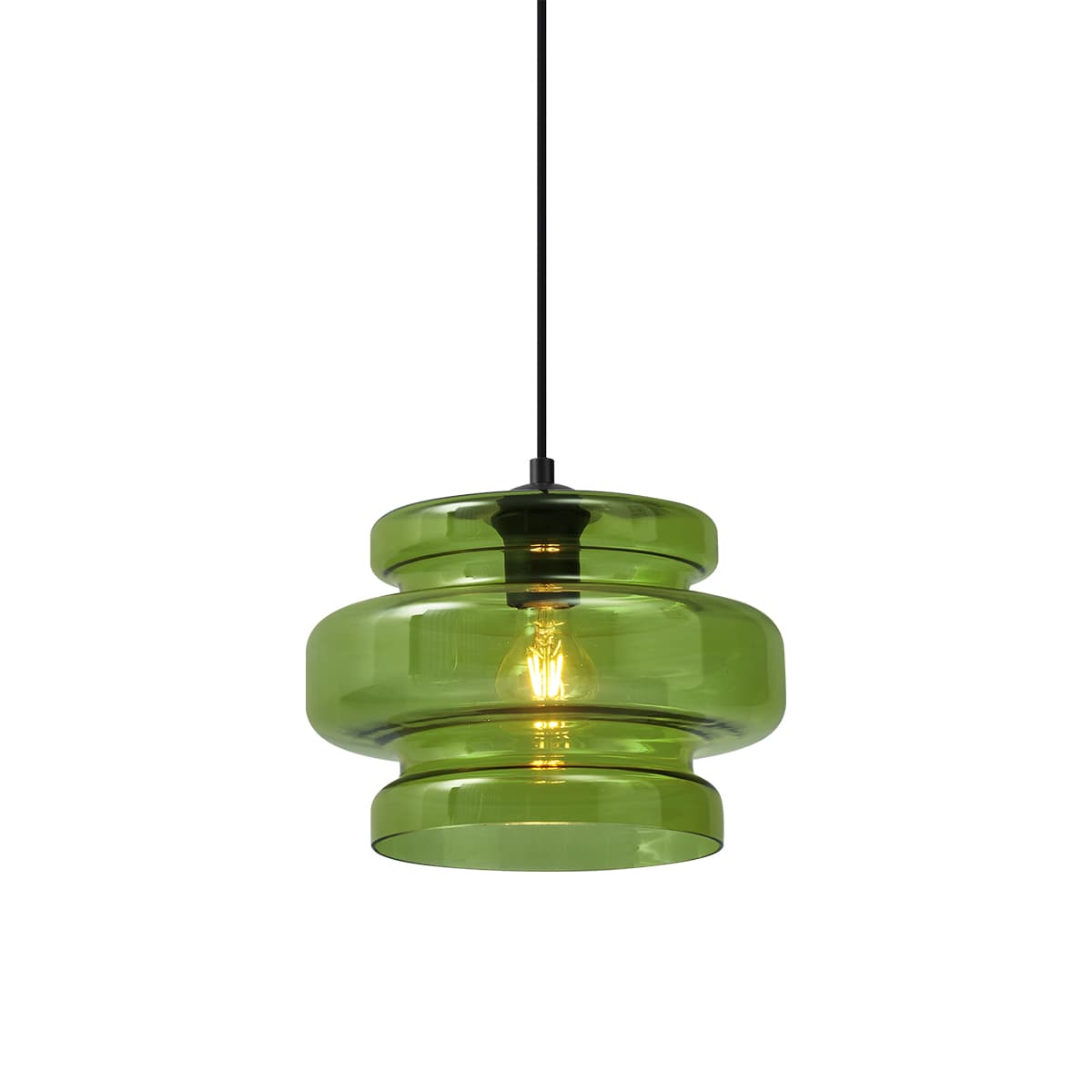 Retro závesná lampa čierna so zeleným sklom - Denise 1