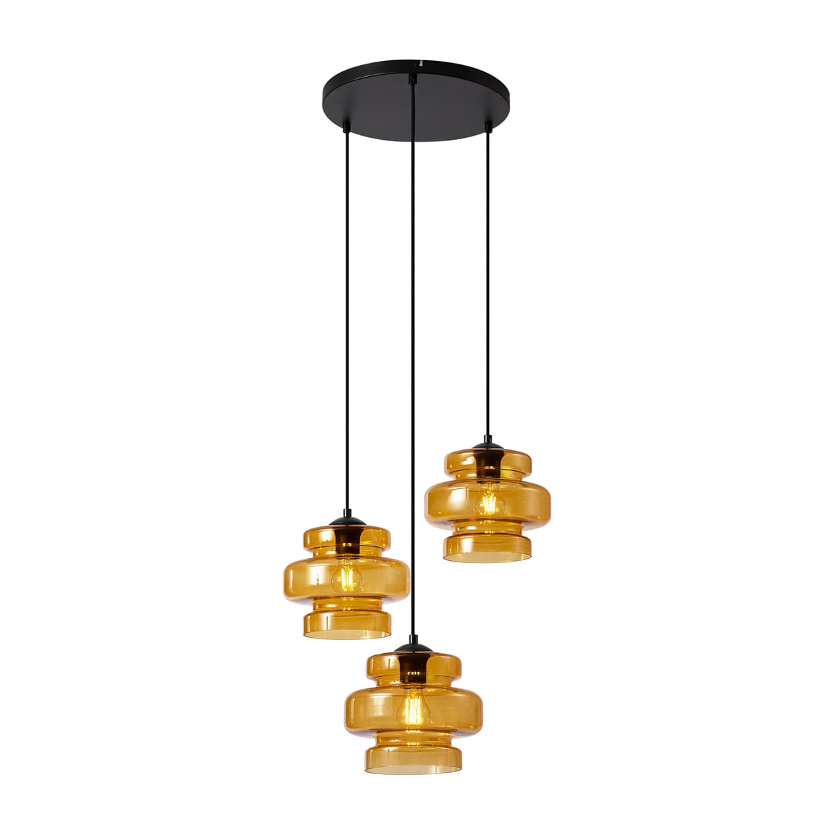 Retro závesná lampa čierna s oranžovým sklom 3-svetlá - Denise 1