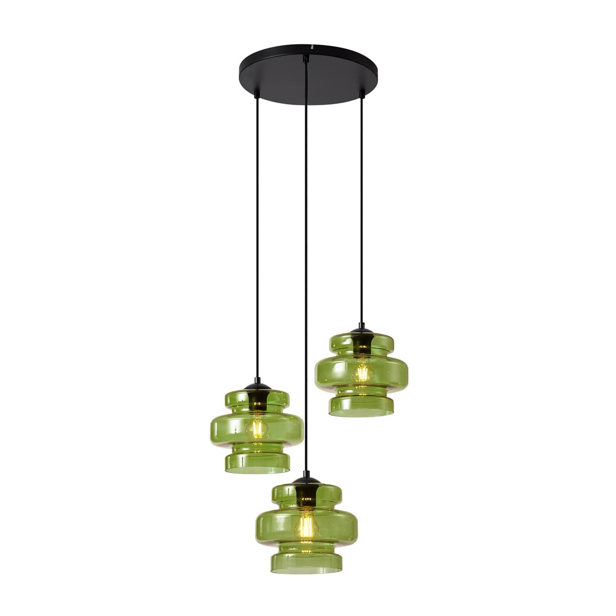 Retro závesná lampa čierna so zeleným sklom 3-svetlá - Denise 1