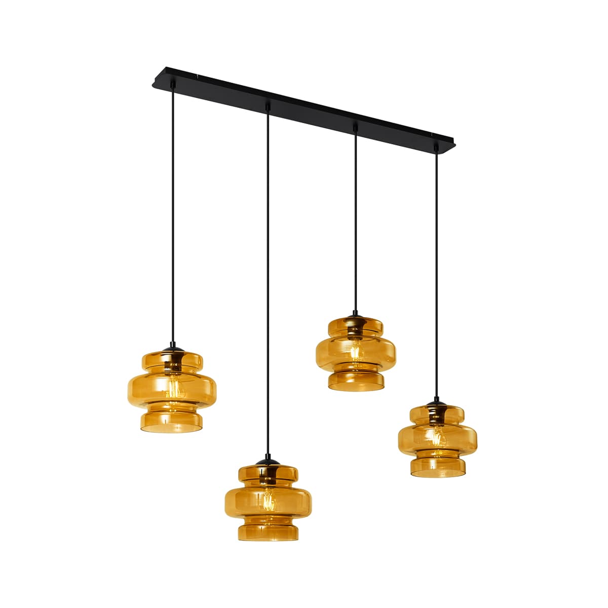 Retro závesná lampa čierna s oranžovým sklom 4-Lights - Denise