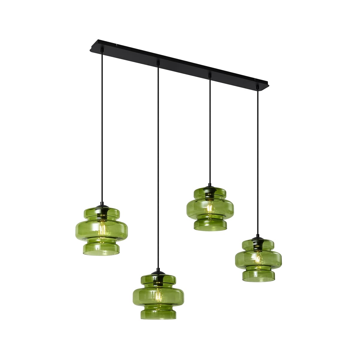 Retro závesná lampa čierna so zeleným sklom 4-svetlá - Denise 1