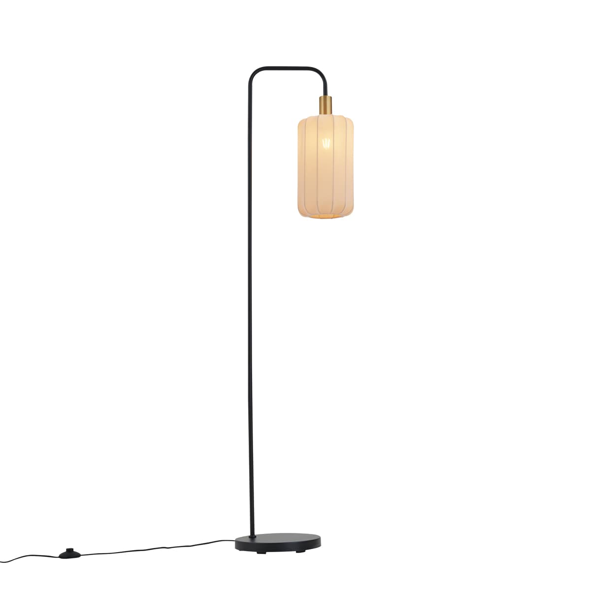 Japandi stojacia lampa čierna so zlatým a béžovým tienidlom - Pluni 1